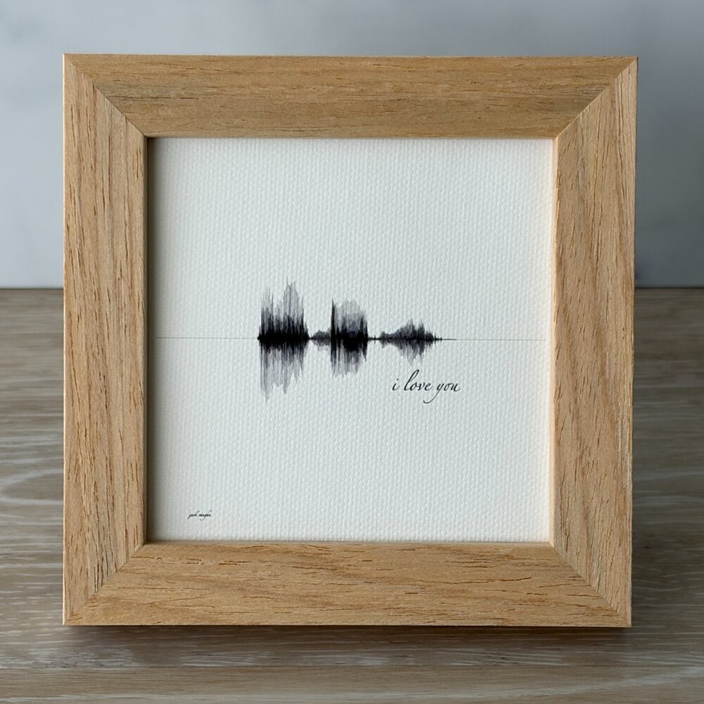 NEW I Love You Soundwave Framed Canvas 4x4in Black White Minimalist Rustic